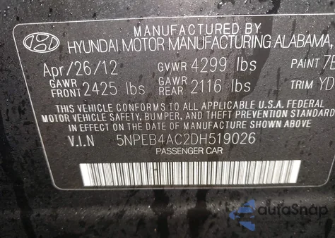 2013 Hyundai Sonata Gls from USA, damaged, VIN 5NPEB4AC2DH519026